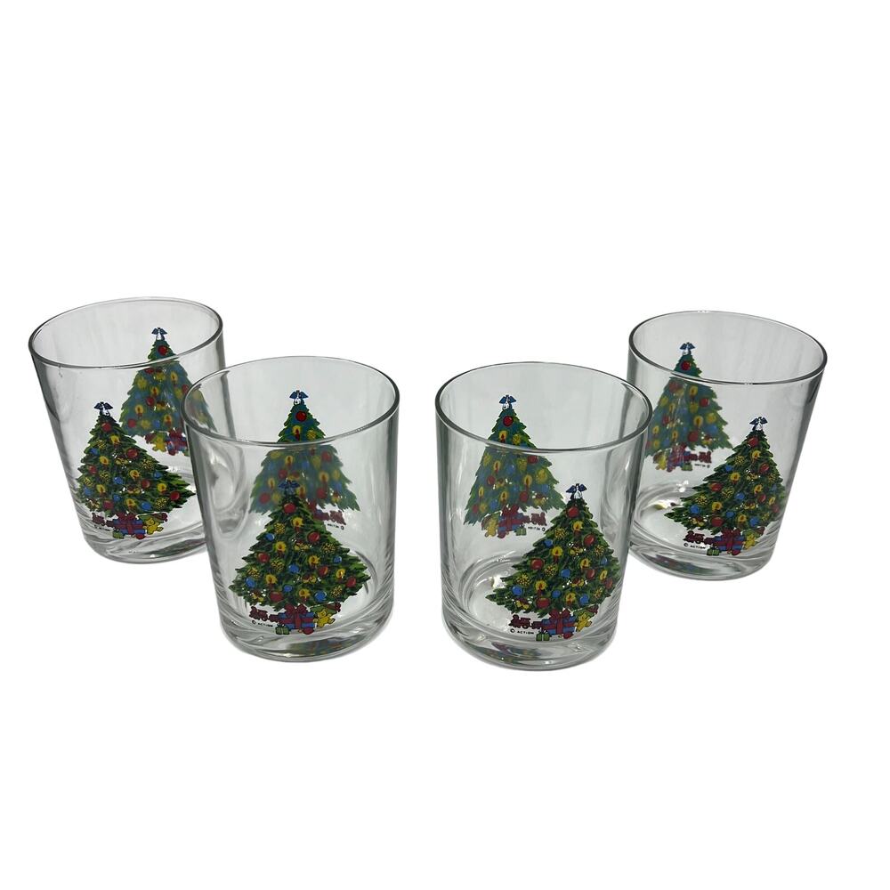 Vintage Christmas Treasure By Carlton Old Fashioned Glasses Set of 4 1980-90's